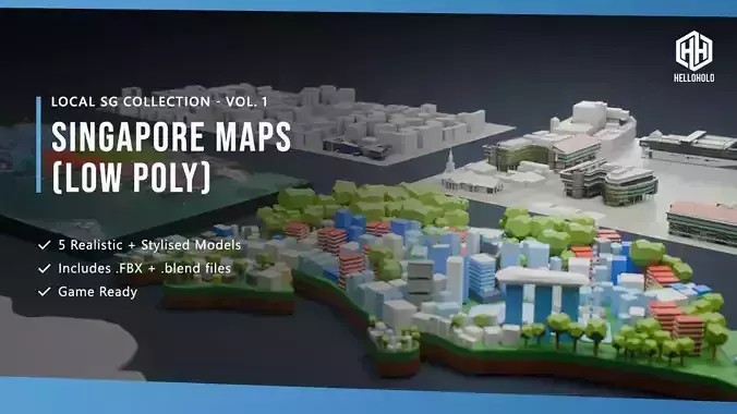 Singapore Maps Pack Low-poly 3D model