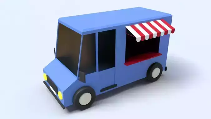 Cartoon Food Truck - Animated Low-poly 3D model