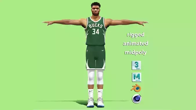 T-P Rigged Giannis Antetokounmpo Milwaukee Bucks NBA 3D model