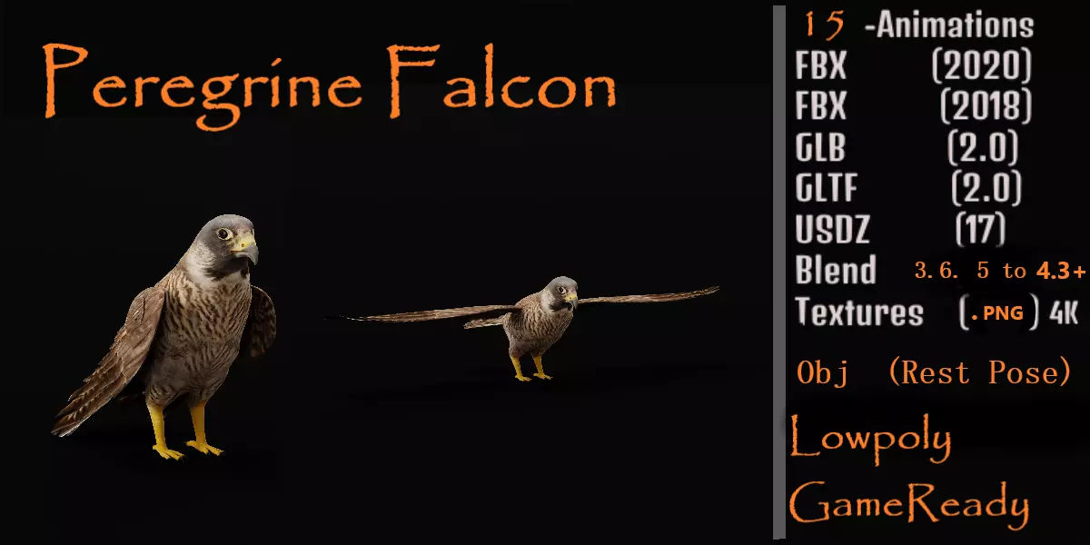 Peregrine Falcon Low-poly 3D model