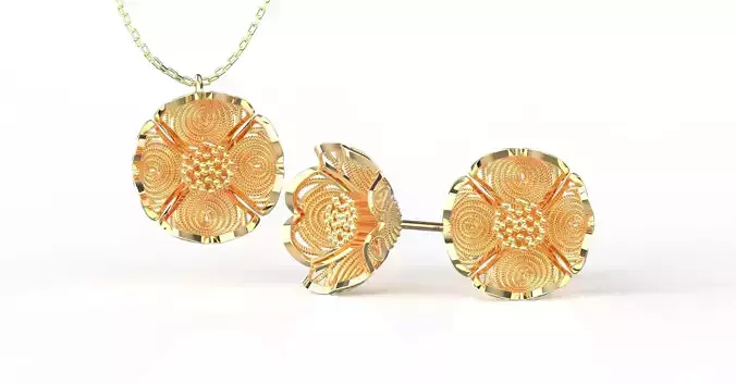 Filigree Flower Stud and Pendant 13 Camellia  3D print model