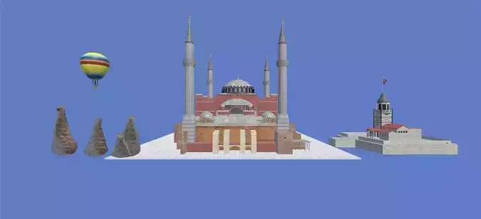 Turkey Pack Hagia Sophia Maidens Tower Fairy Chimneys Low-poly 3D model
