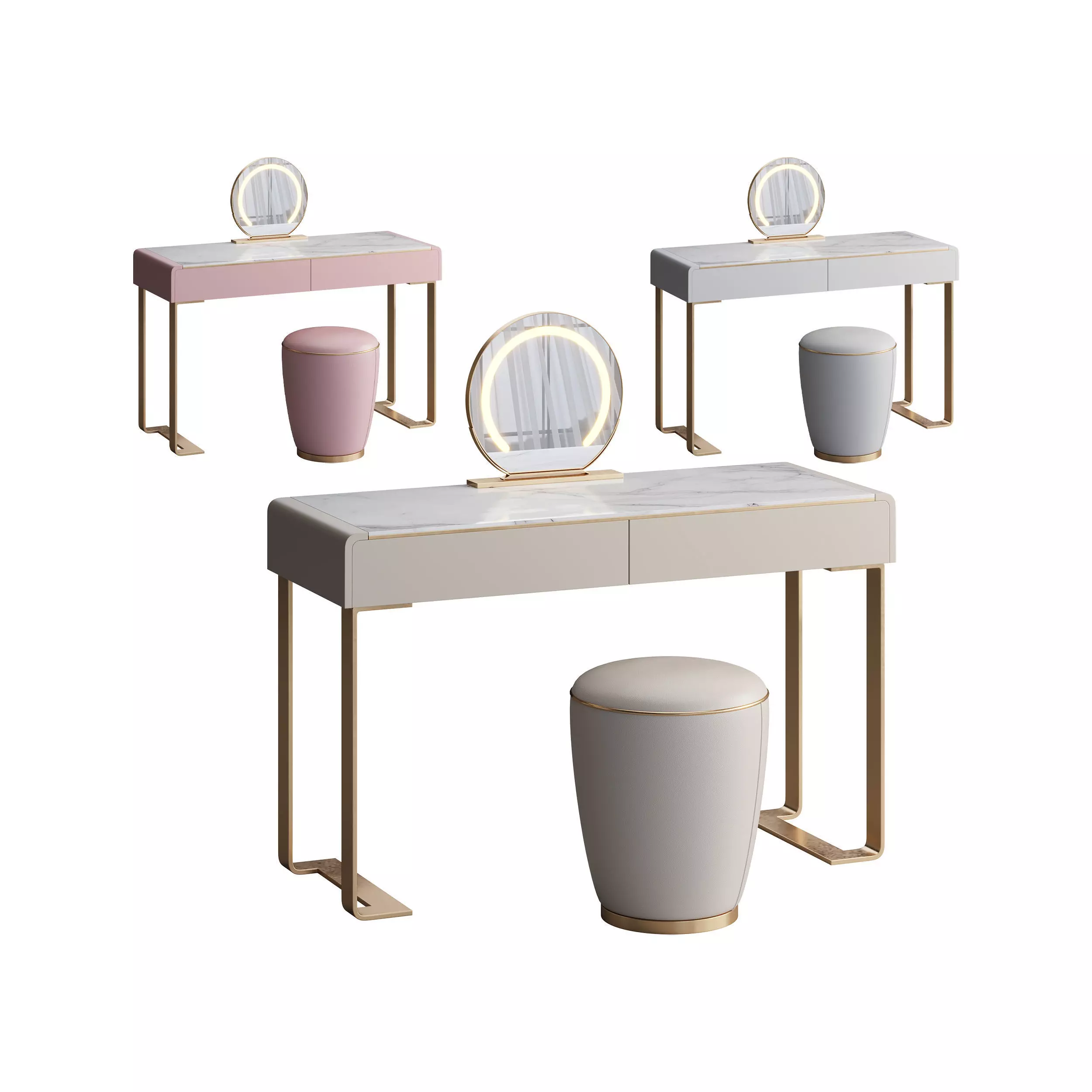 Beige and Gold solid wood Vanity set 3D model