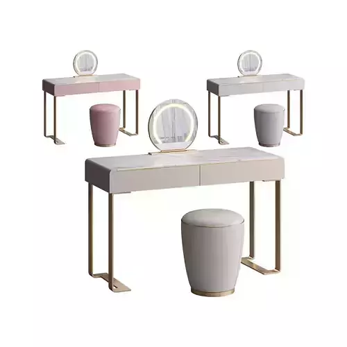  Beige and Gold solid wood Vanity set 3D model