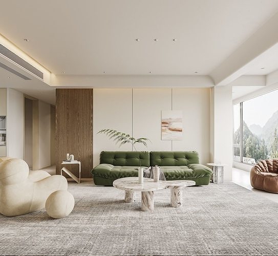 Modern living and dining room 3D model