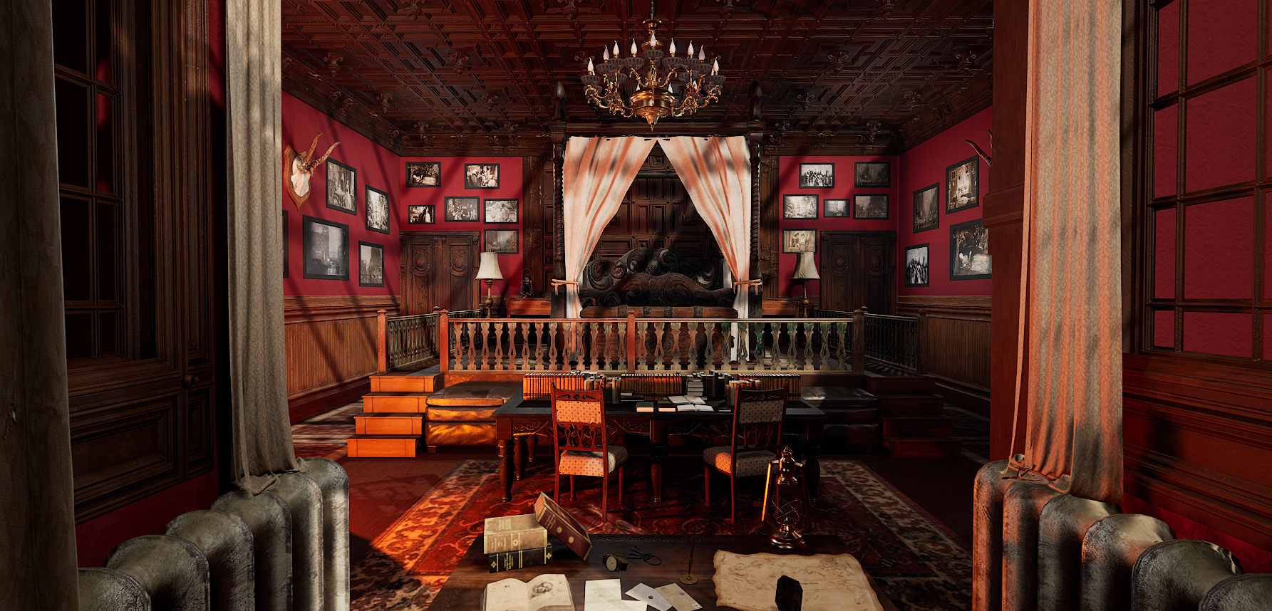 Vintage Victorian Cozy Castle Bedroom 3D model_11