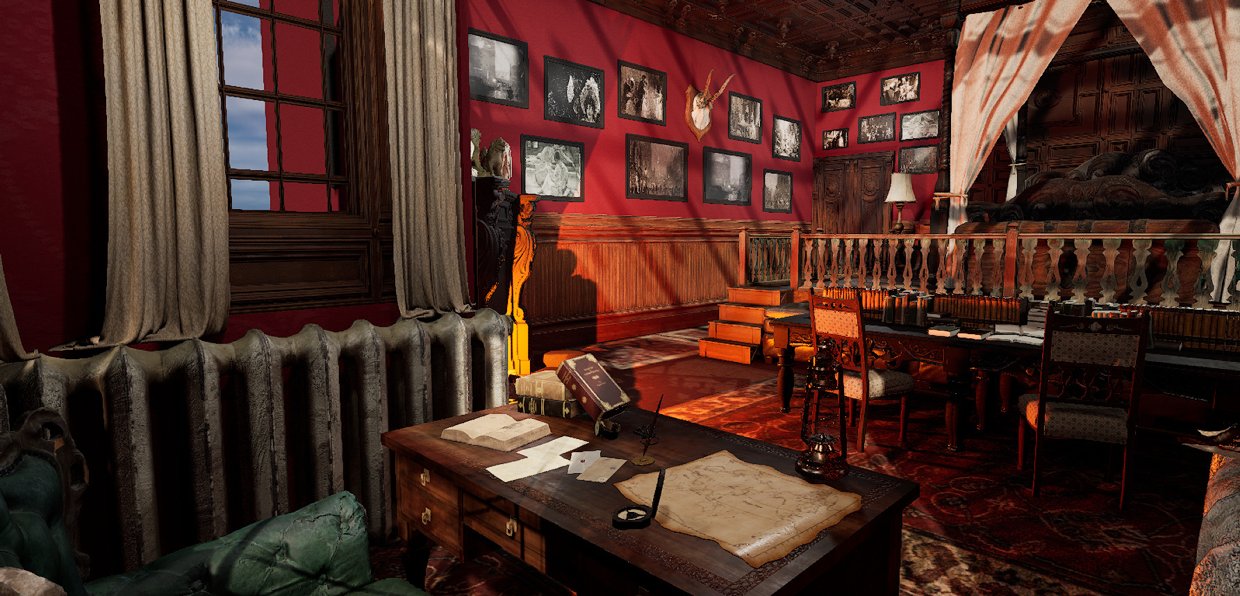 Vintage Victorian Cozy Castle Bedroom 3D model_12