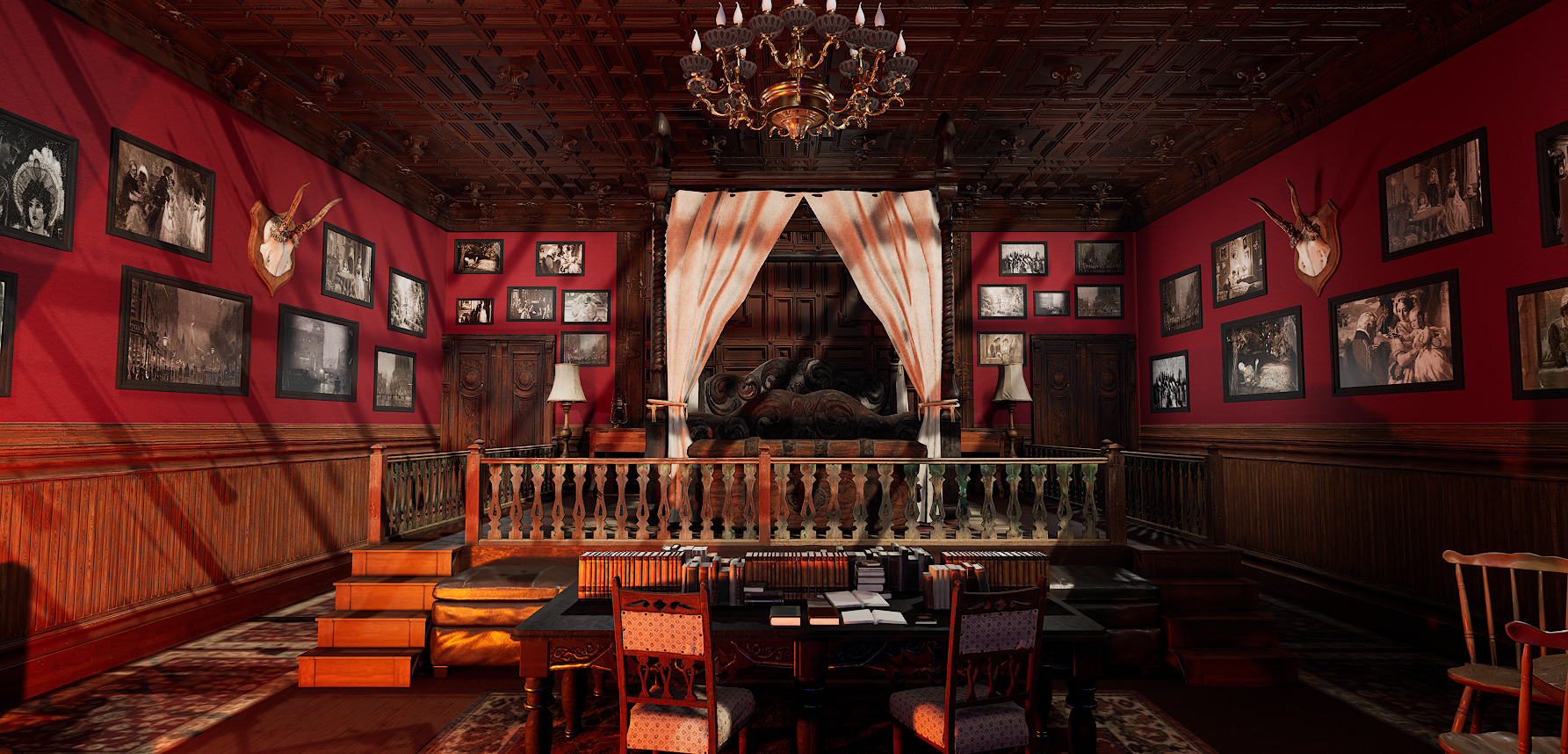 Vintage Victorian Cozy Castle Bedroom 3D model_2