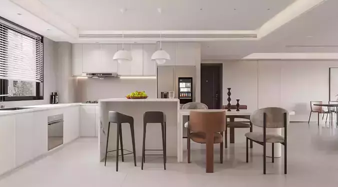 Modern living and dining room 3D model