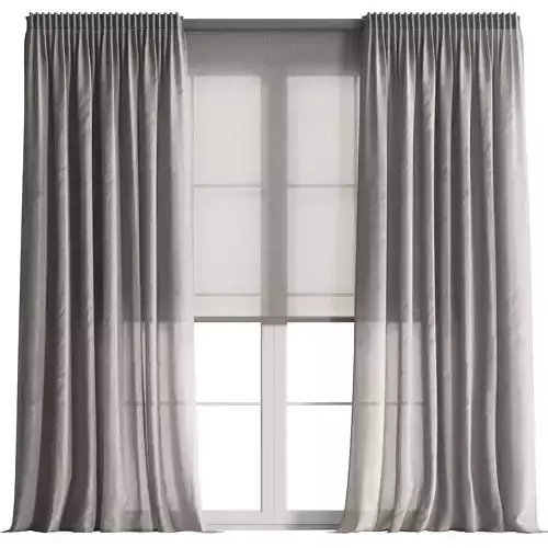 Linen Curtain with Roller Blind set 03 3D model