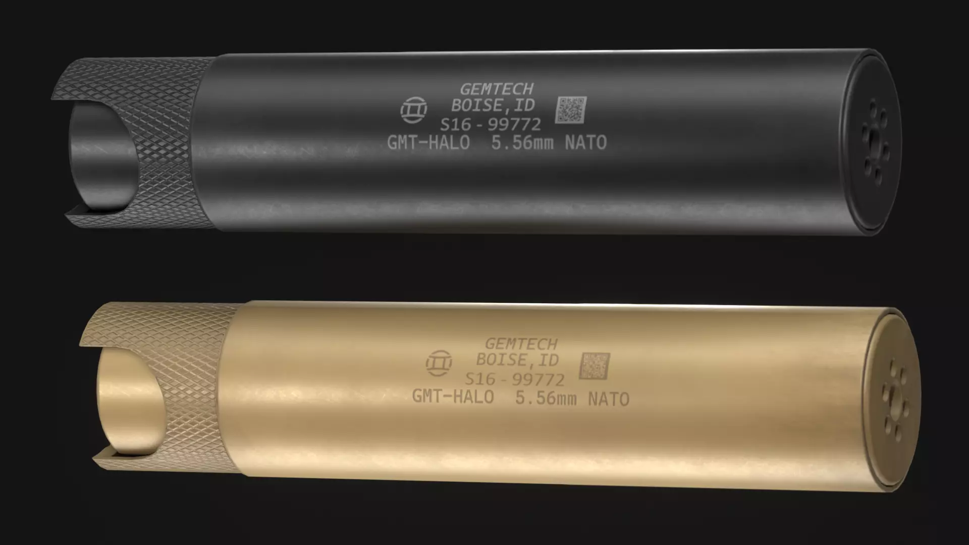 Gemtech HALO Suppressor for NATO Spec Flash Hider - Game Asset Low-poly 3D model