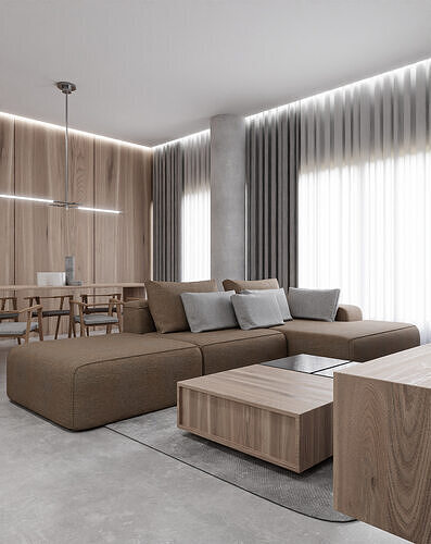 Log style living room scene 3D model 4