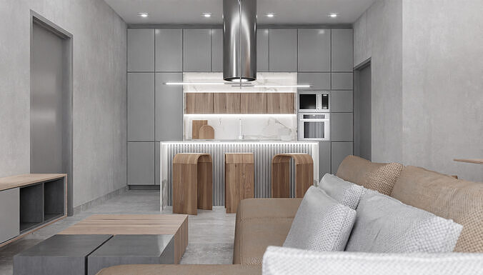 Log style living room scene 3D model 3