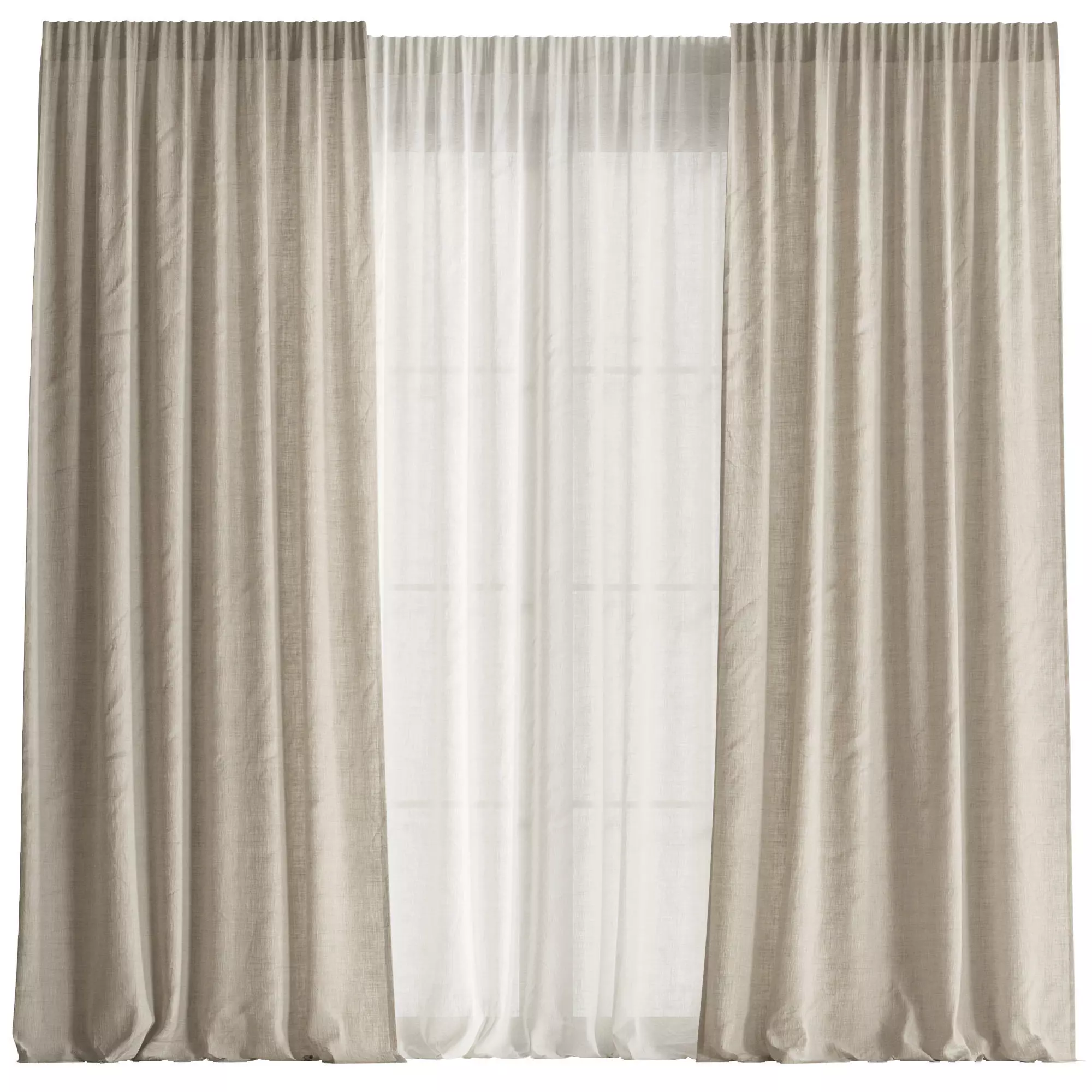 Curtains Long Linen set 04 3D model