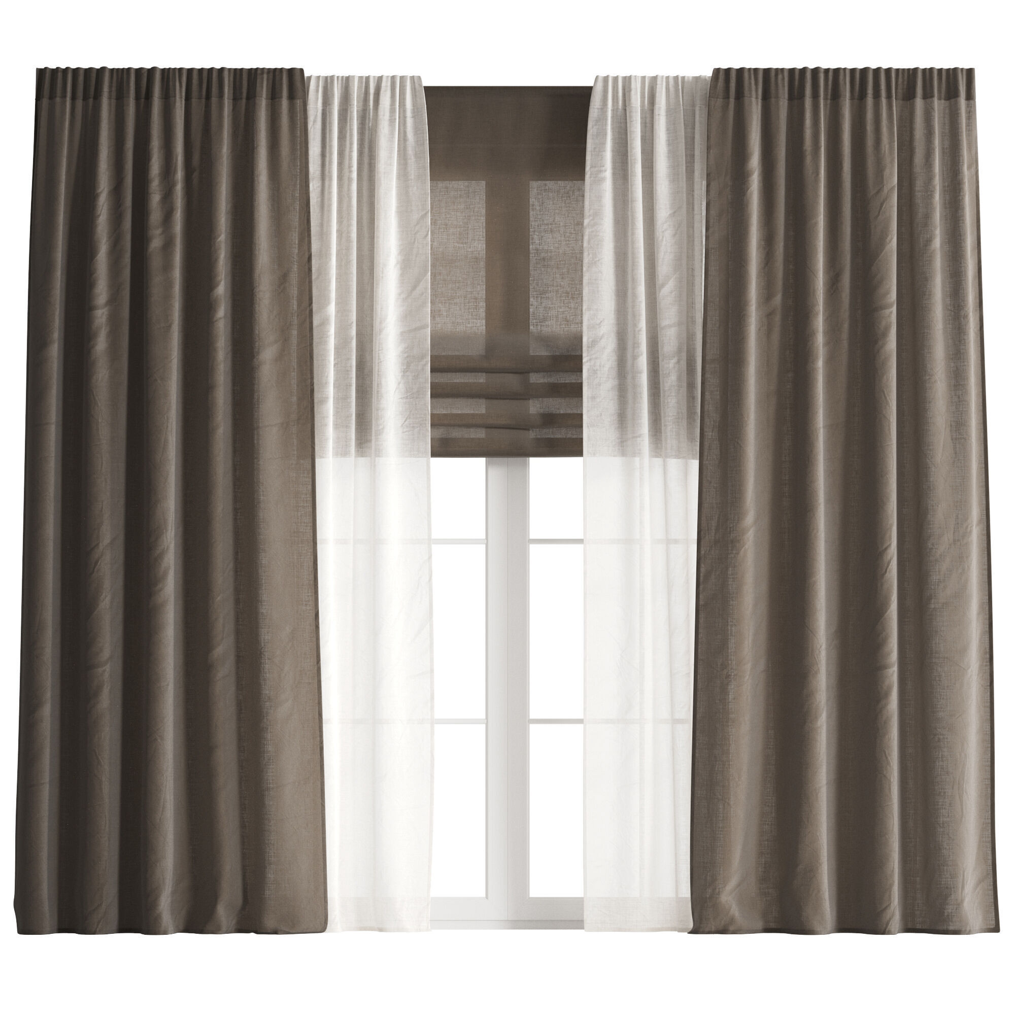 Linen Curtain with Tulle and Roman Blinds set 05 3D model_9