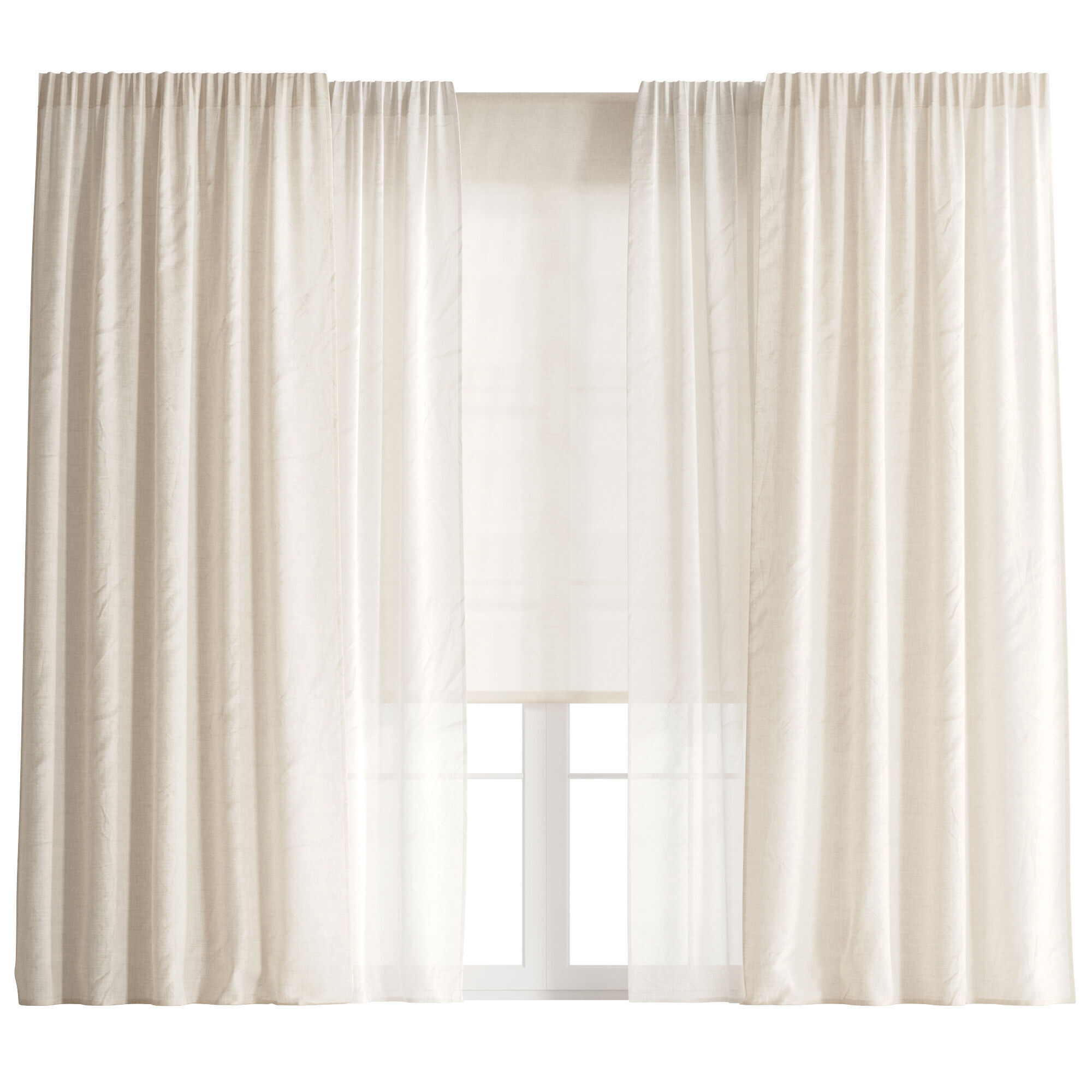 Linen Curtain with Tulle and Roman Blinds set 05 3D model_6
