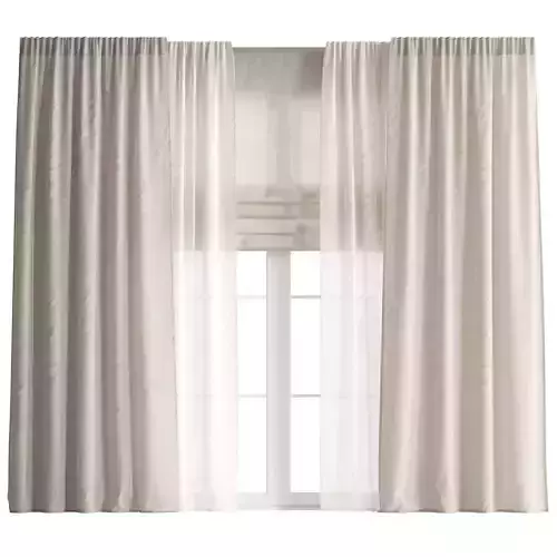 Linen Curtain with Tulle and Roman Blinds set 05 3D model