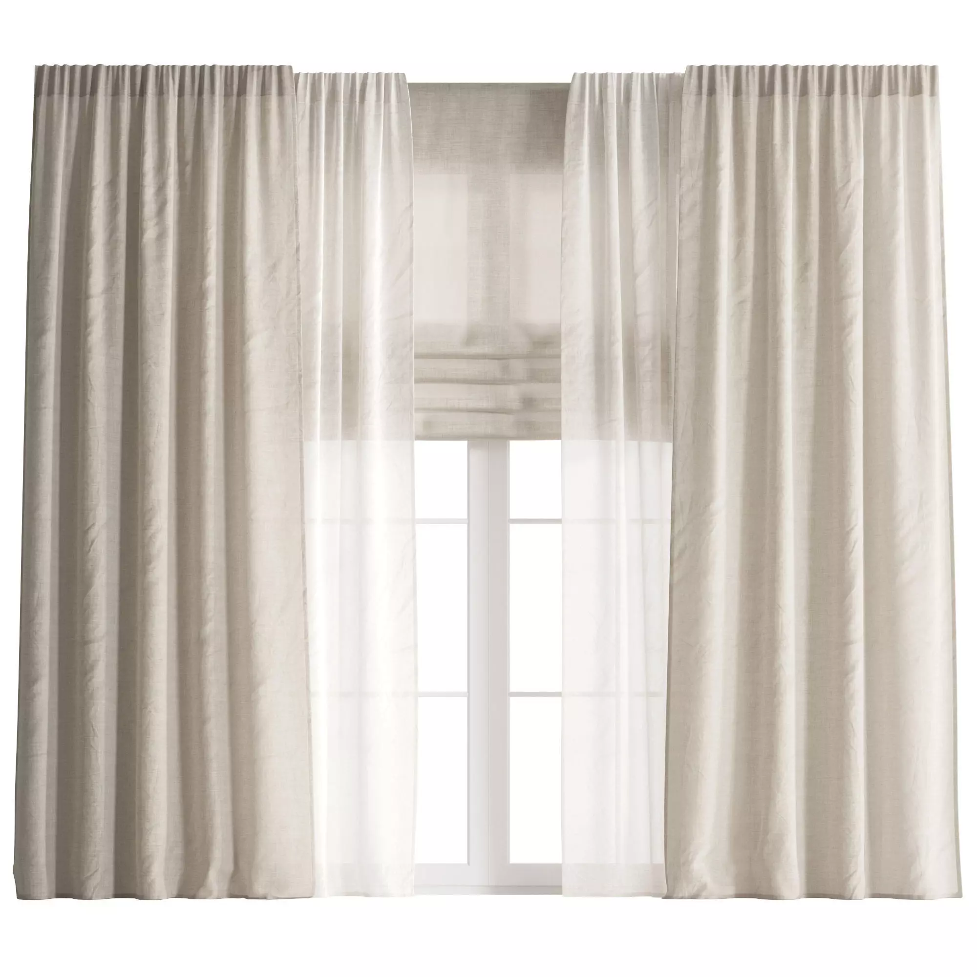 Linen Curtain with Tulle and Roman Blinds set 05 3D model_0