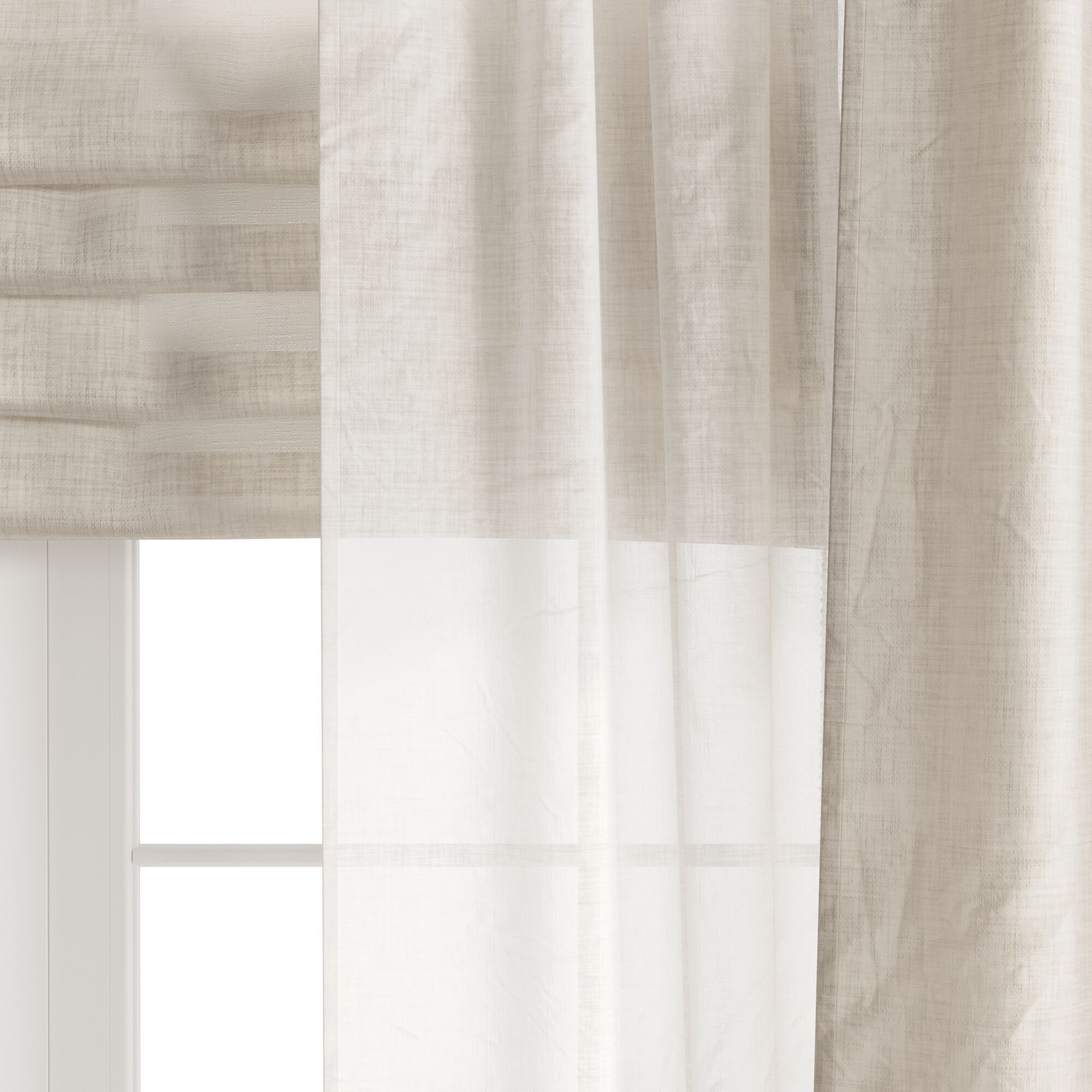 Linen Curtain with Tulle and Roman Blinds set 05 3D model_5