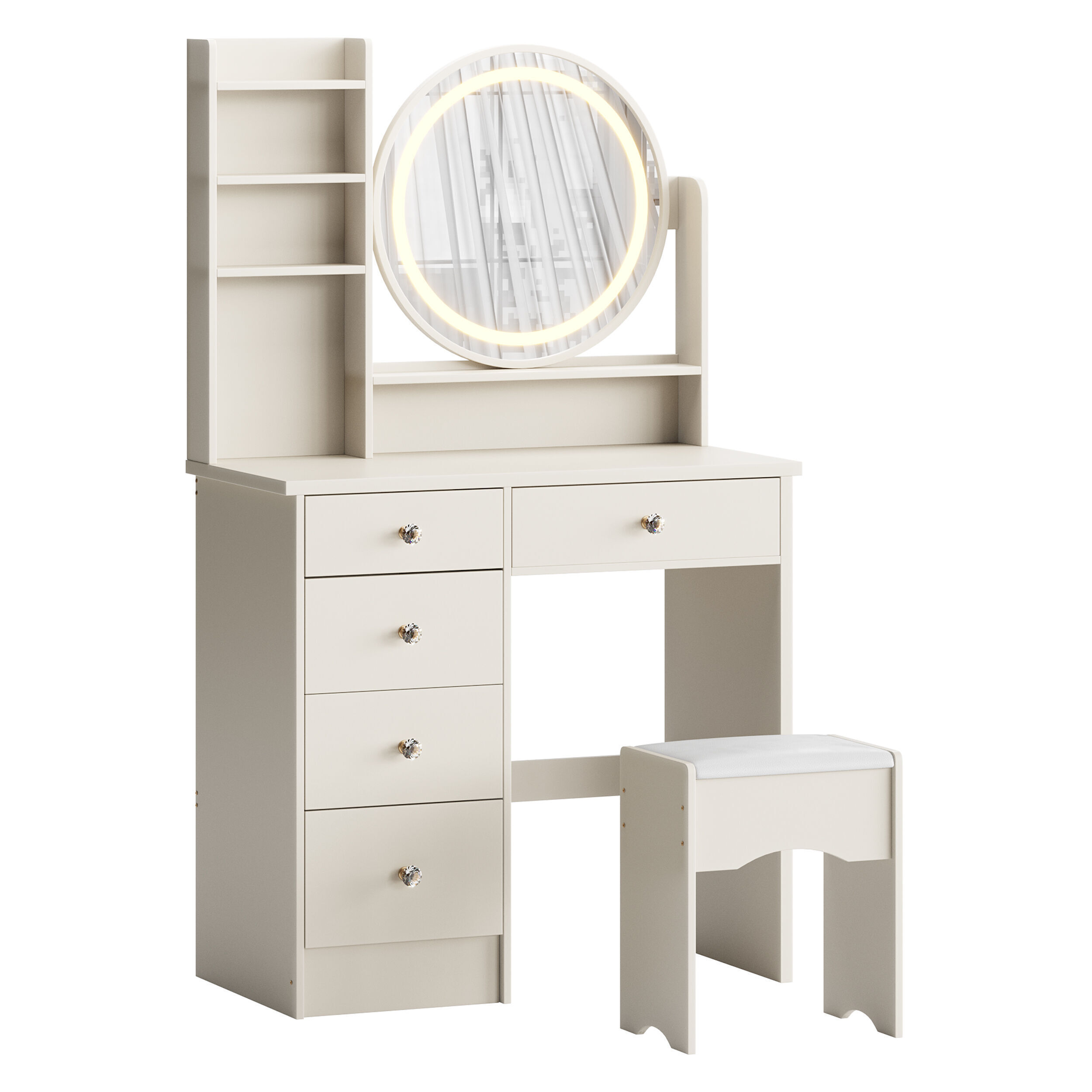 Ensemble coiffeuse avec tabouret et miroir Willodine 3D model_1