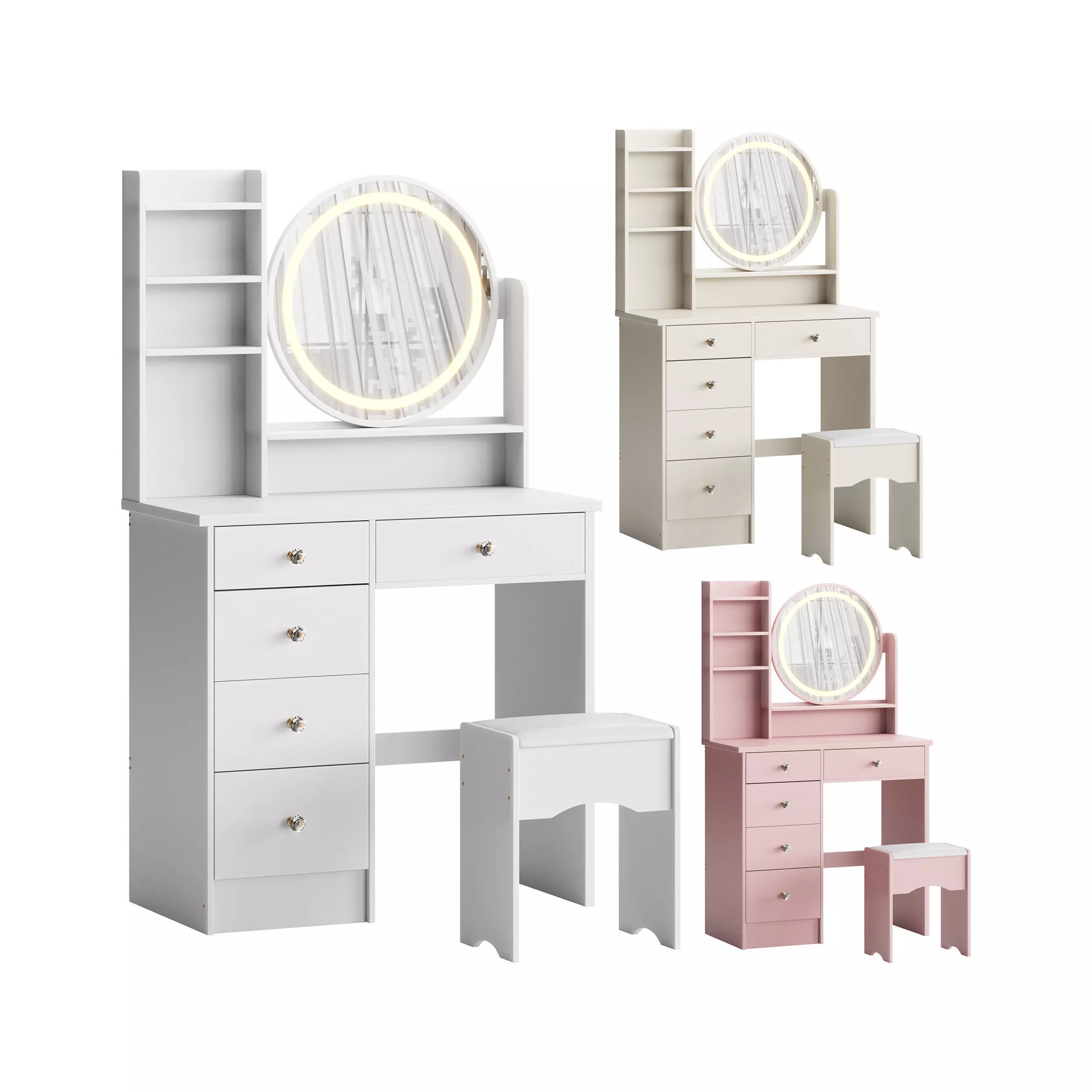 Ensemble coiffeuse avec tabouret et miroir Willodine 3D model_0