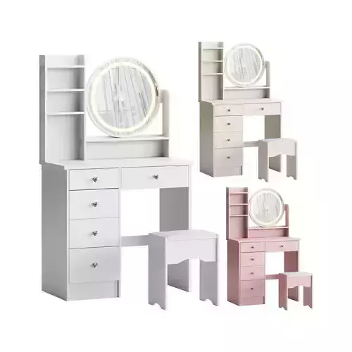 Ensemble coiffeuse avec tabouret et miroir Willodine