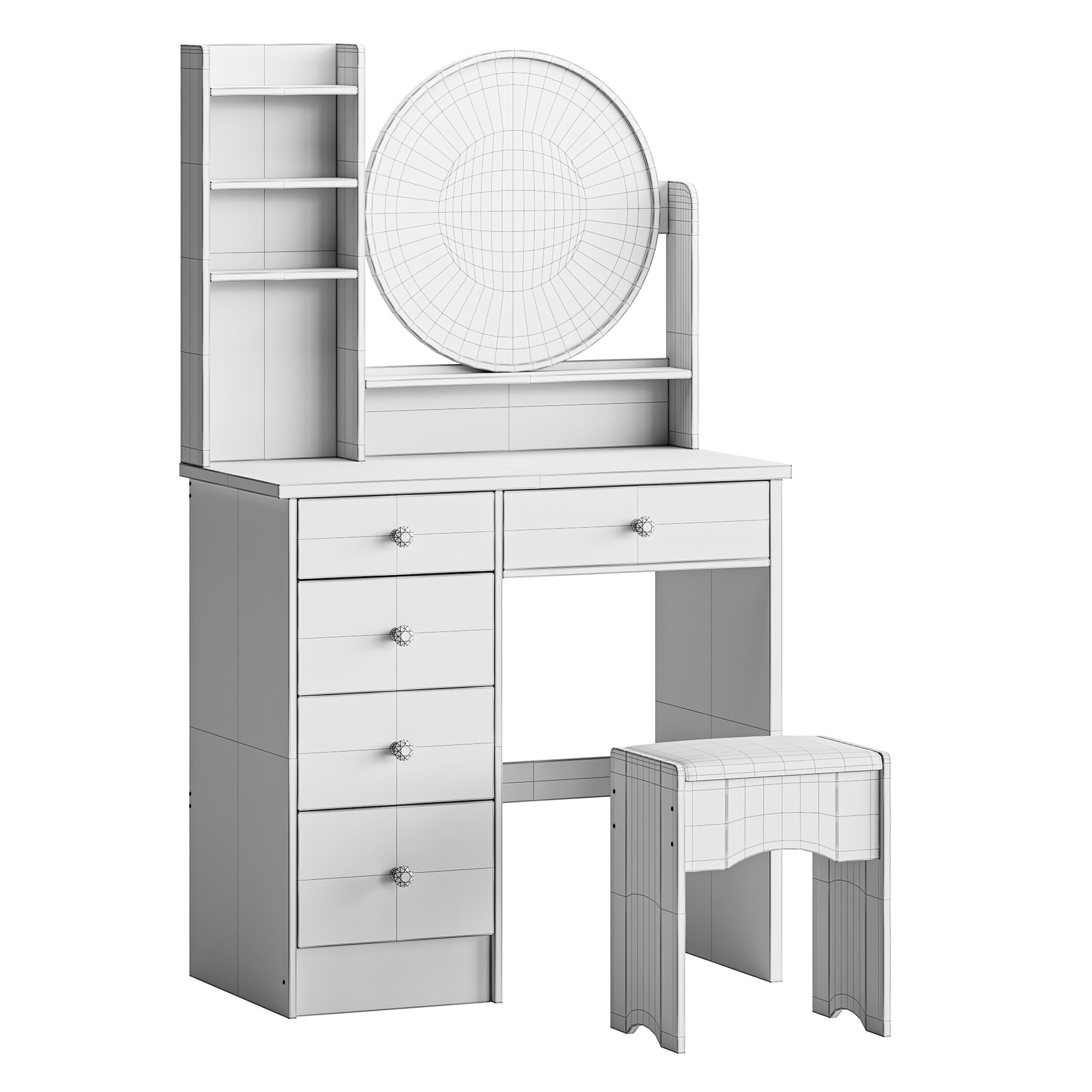 Ensemble coiffeuse avec tabouret et miroir Willodine 3D model_13