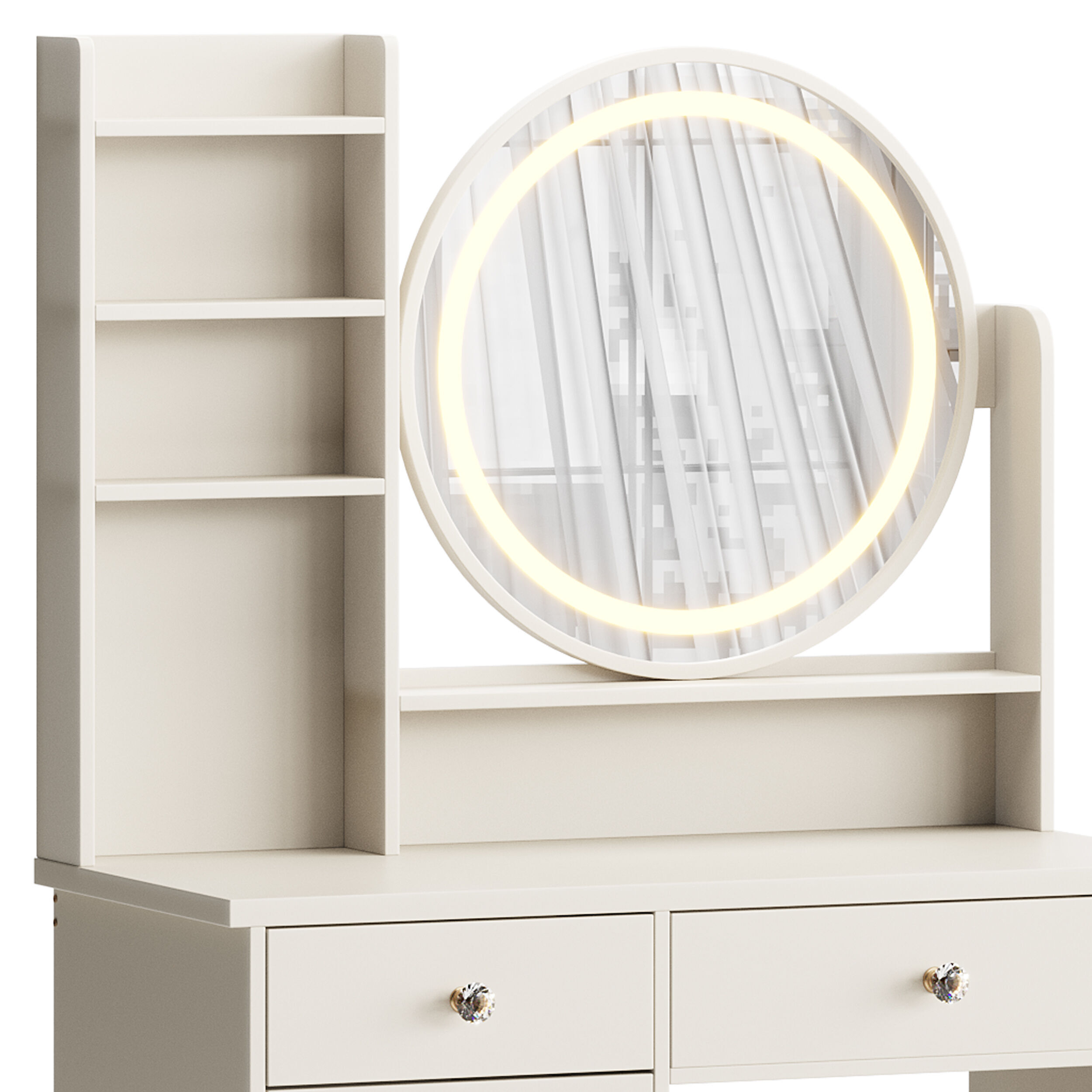 Ensemble coiffeuse avec tabouret et miroir Willodine 3D model_9