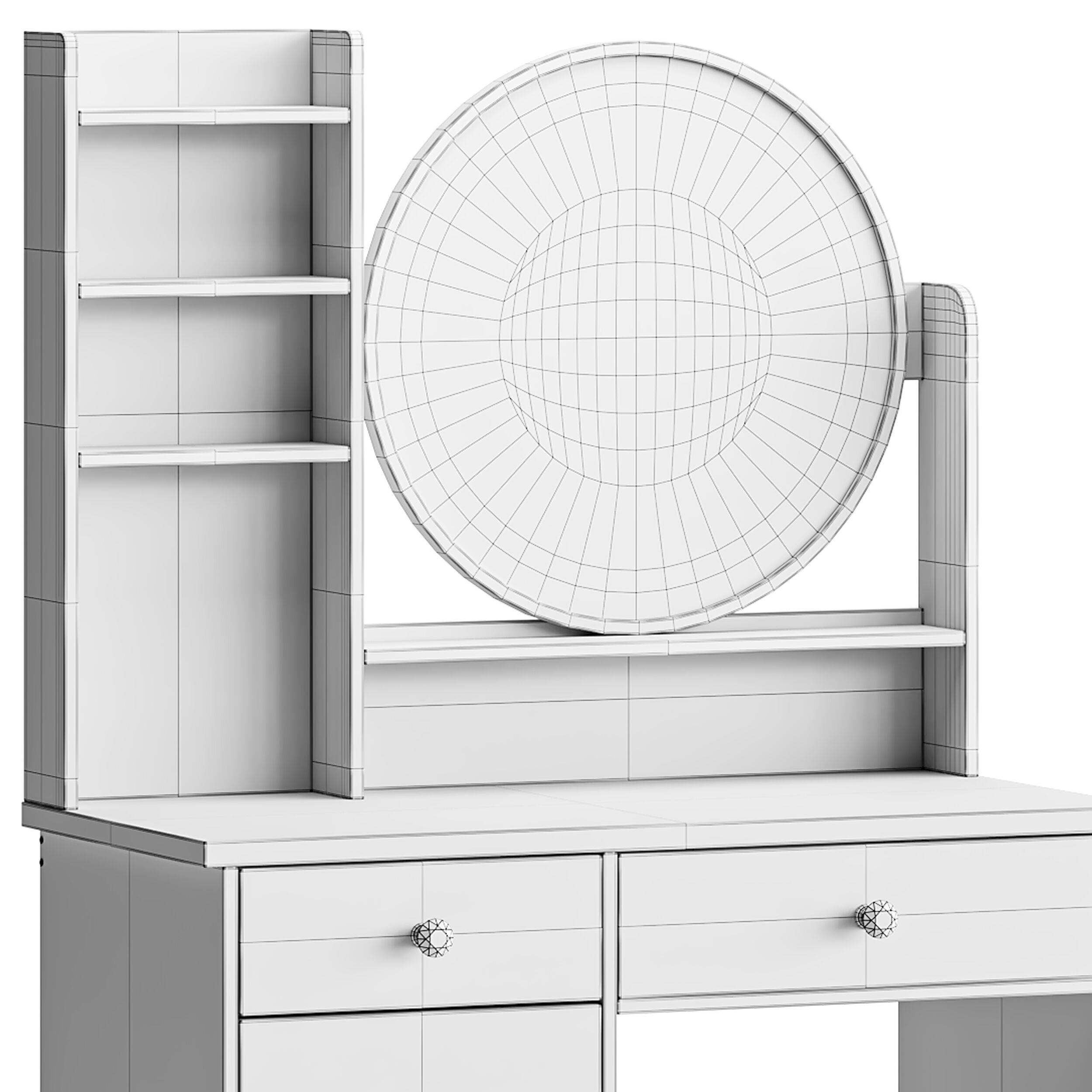 Ensemble coiffeuse avec tabouret et miroir Willodine 3D model_14