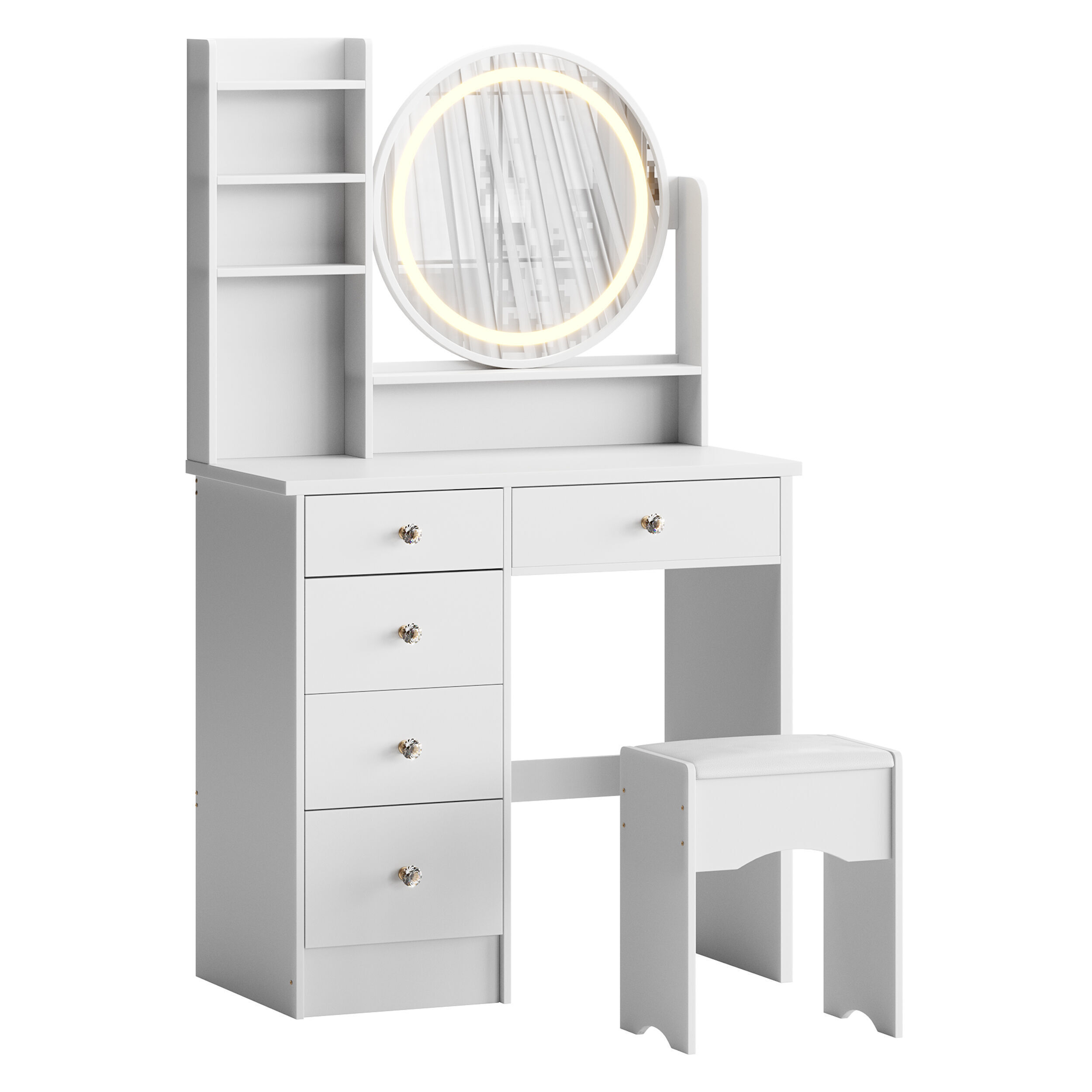 Ensemble coiffeuse avec tabouret et miroir Willodine 3D model_3