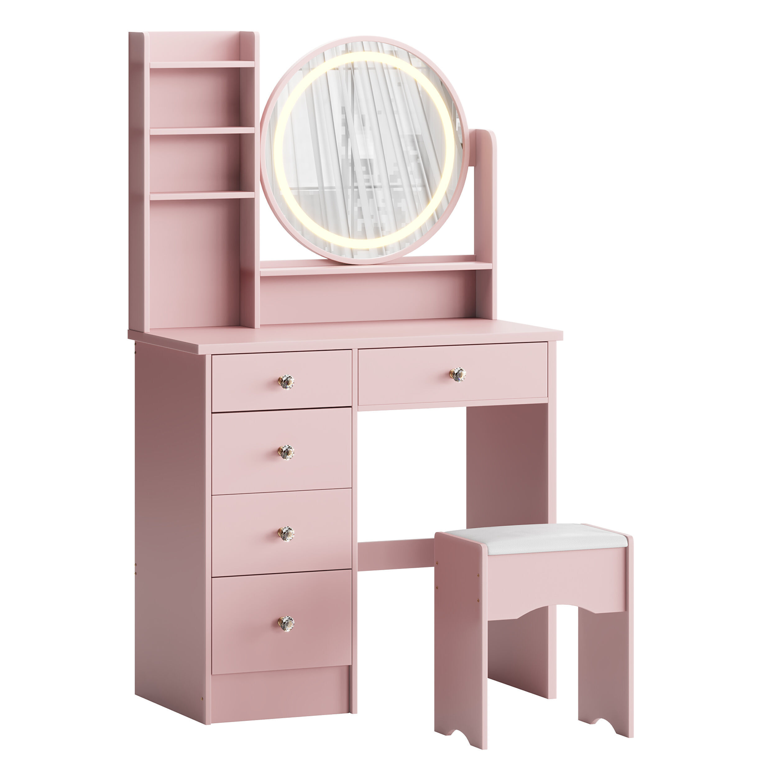 Ensemble coiffeuse avec tabouret et miroir Willodine 3D model_2