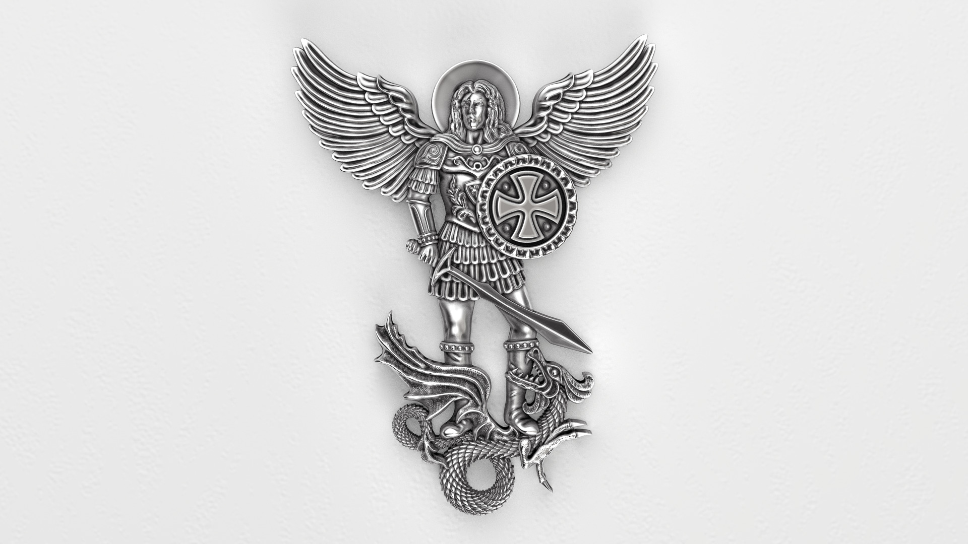 Archangel Michael slays the dragon 3D print model_6
