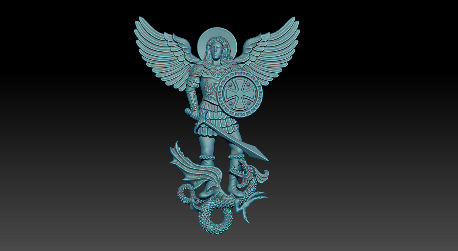 Archangel Michael slays the dragon 3D print model_1