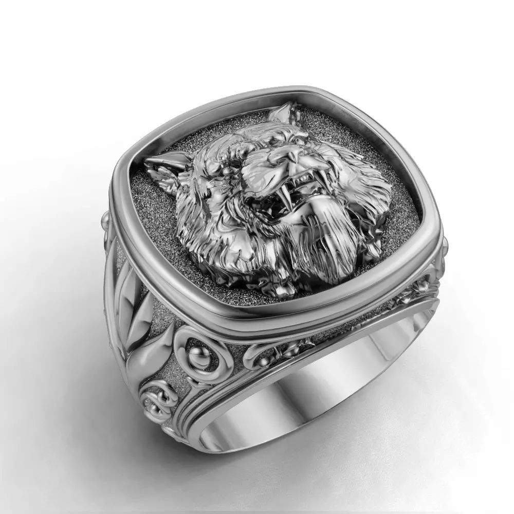 Tiger ring silver gold jewelry printable model 3D print model