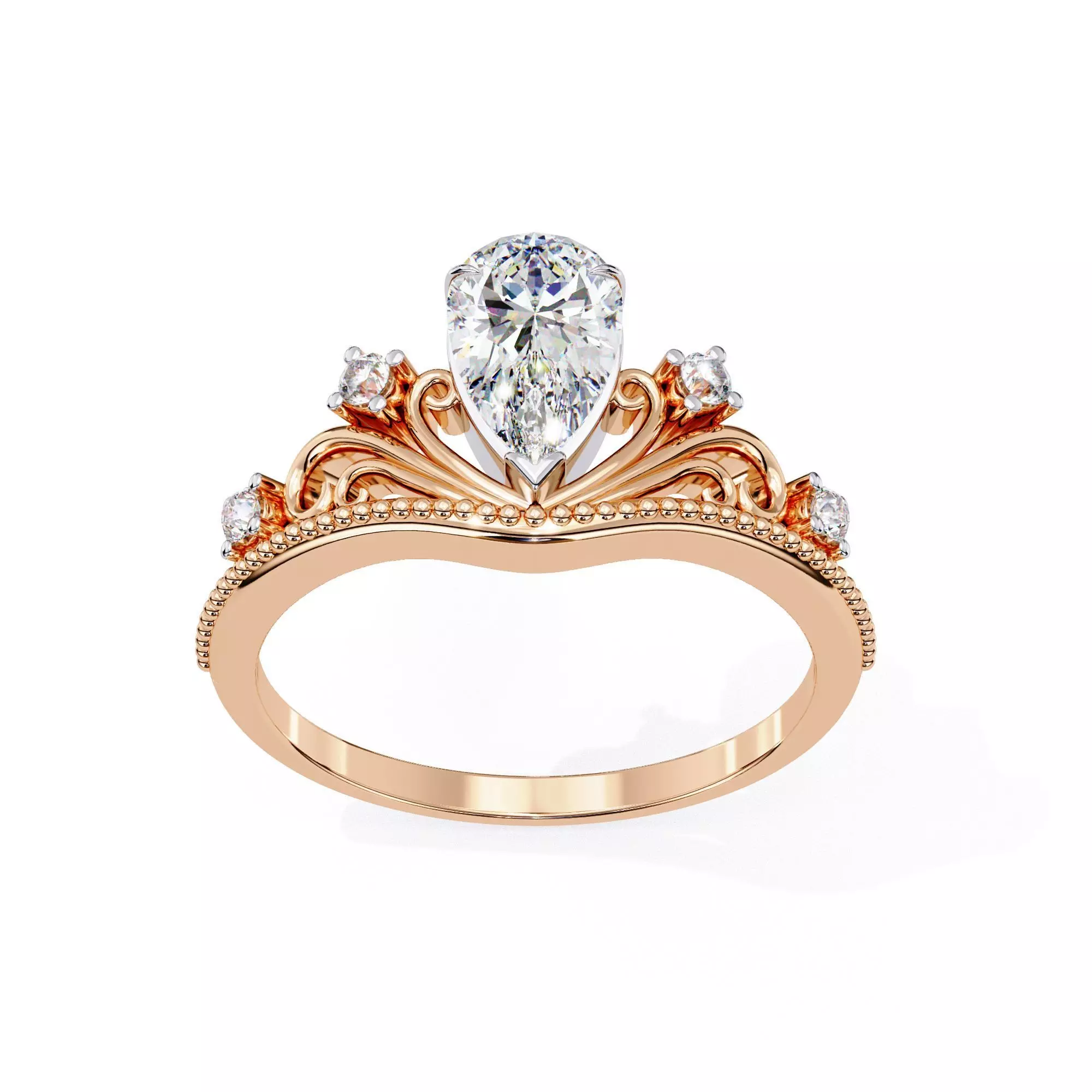 Crown Solitaire Diamond Ring 360 animation renders 3dm stl  3D print model_0