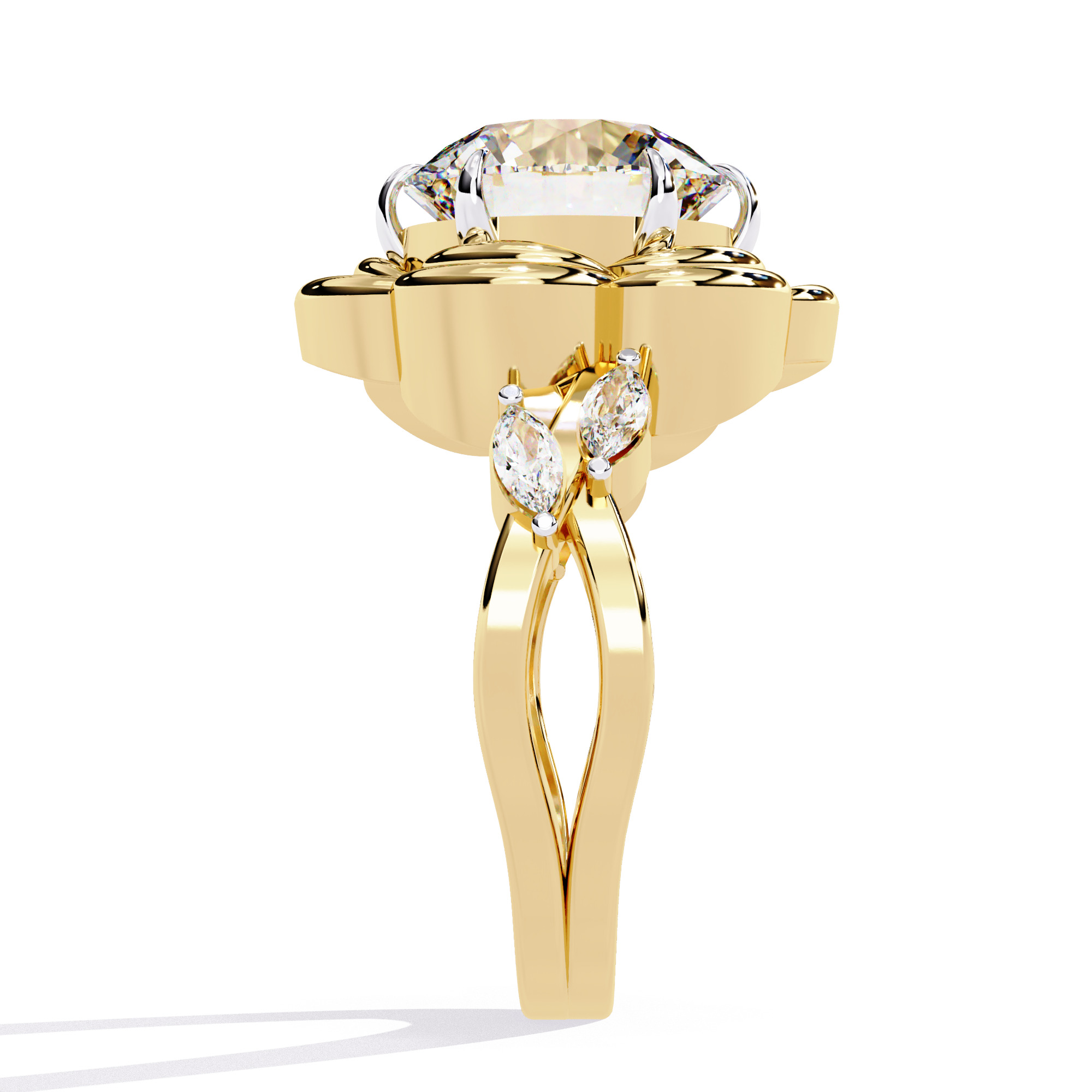 Flower Solitaire Diamond Ring 360 animation renders 3dm stl 3D print model_12