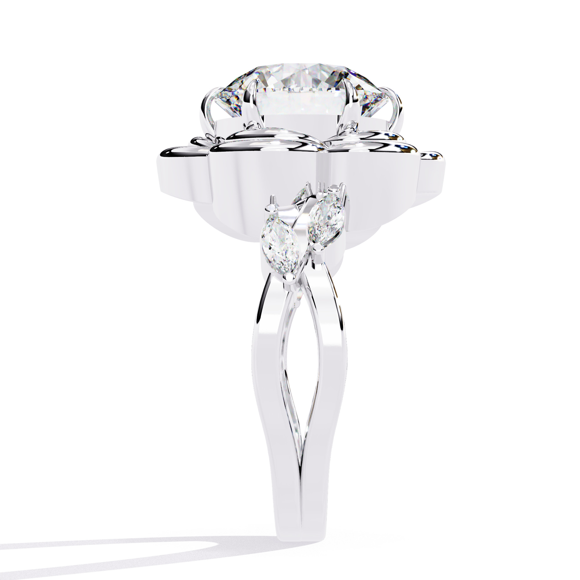 Flower Solitaire Diamond Ring 360 animation renders 3dm stl 3D print model_13