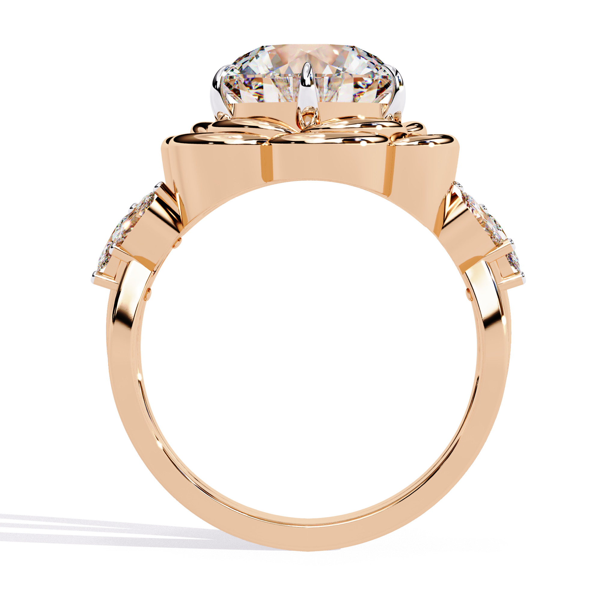 Flower Solitaire Diamond Ring 360 animation renders 3dm stl 3D print model_9