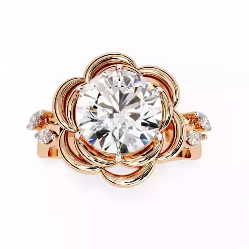 Flower Solitaire Diamond Ring 360 animation renders 3dm stl 