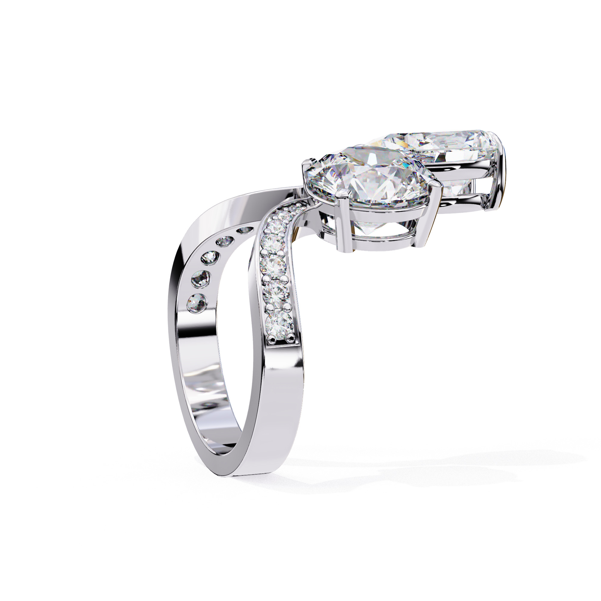 Toi et Moi Solitaire Diamond Ring 360 animation renders 3dm 3D print model_14