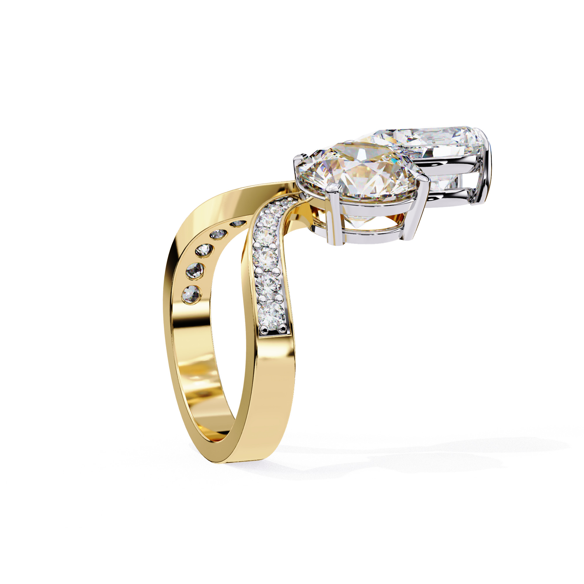 Toi et Moi Solitaire Diamond Ring 360 animation renders 3dm 3D print model_15