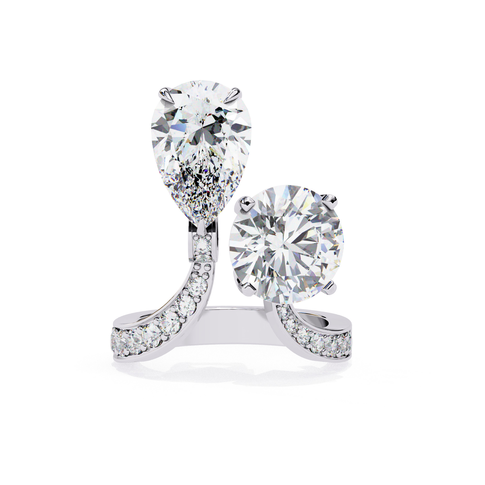 Toi et Moi Solitaire Diamond Ring 360 animation renders 3dm 3D print model_8