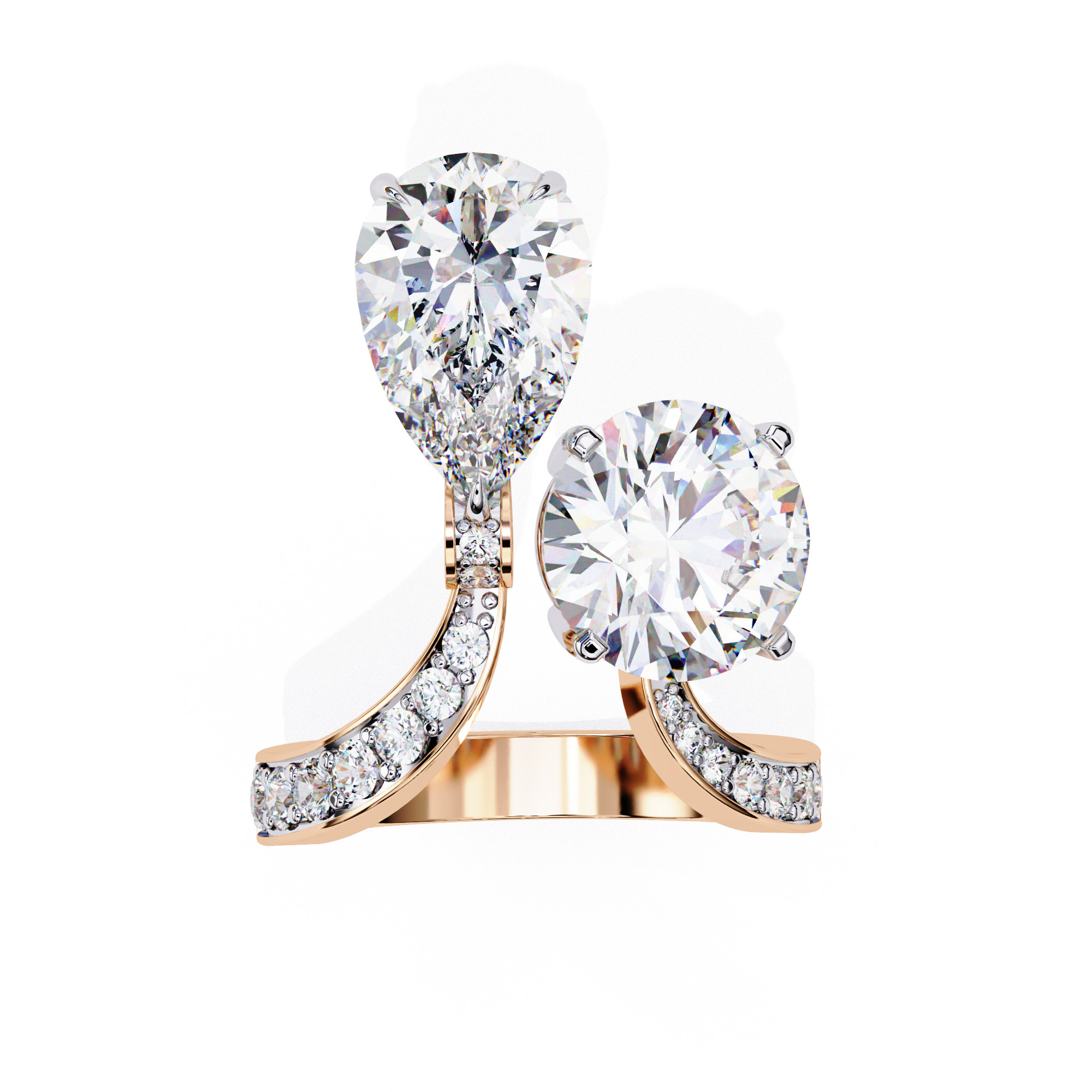 Toi et Moi Solitaire Diamond Ring 360 animation renders 3dm 3D print model_12