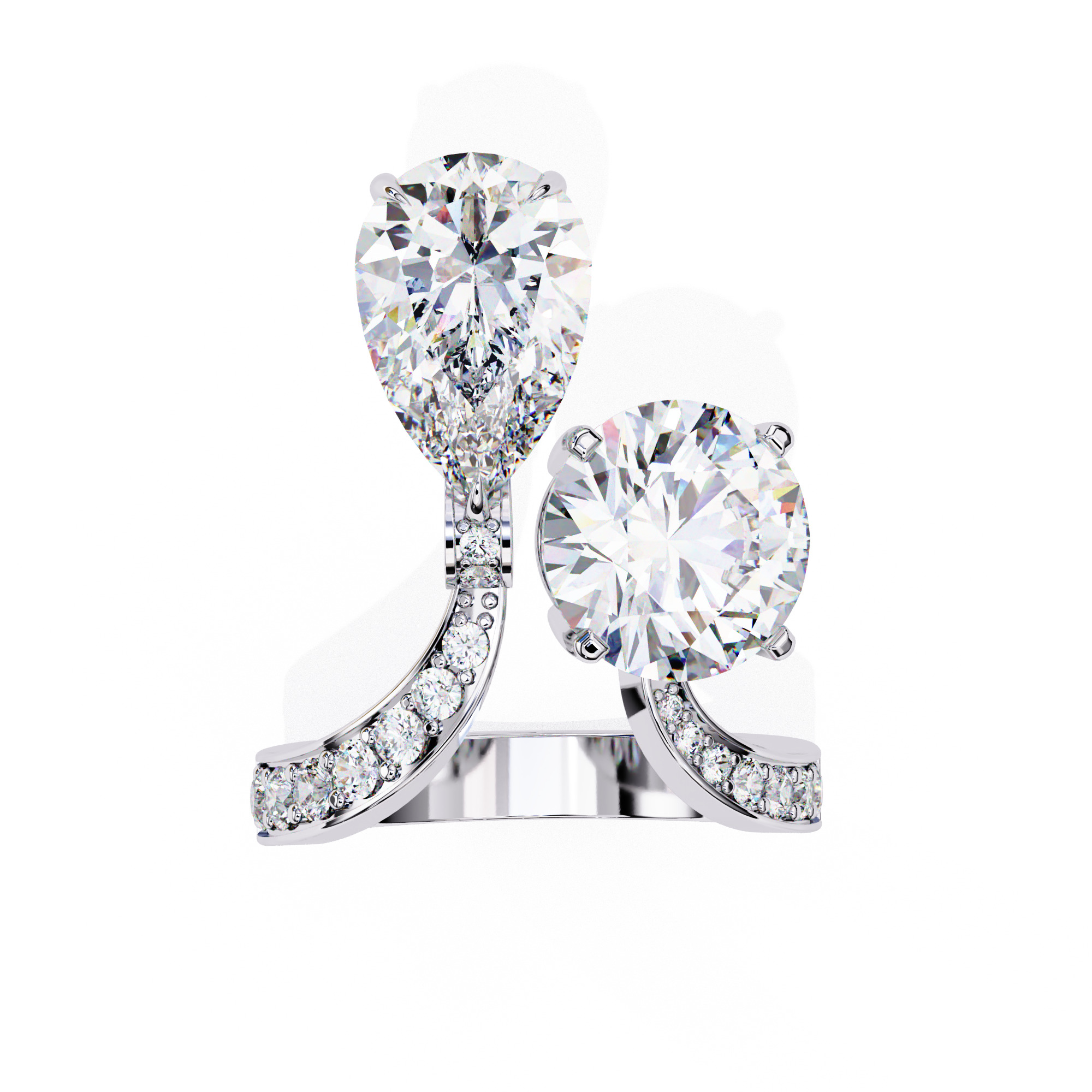 Toi et Moi Solitaire Diamond Ring 360 animation renders 3dm 3D print model_11