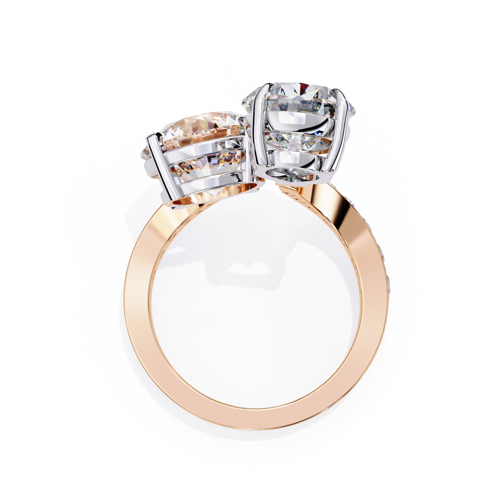 Toi et Moi Solitaire Diamond Ring 360 animation renders 3dm 3D print model_4