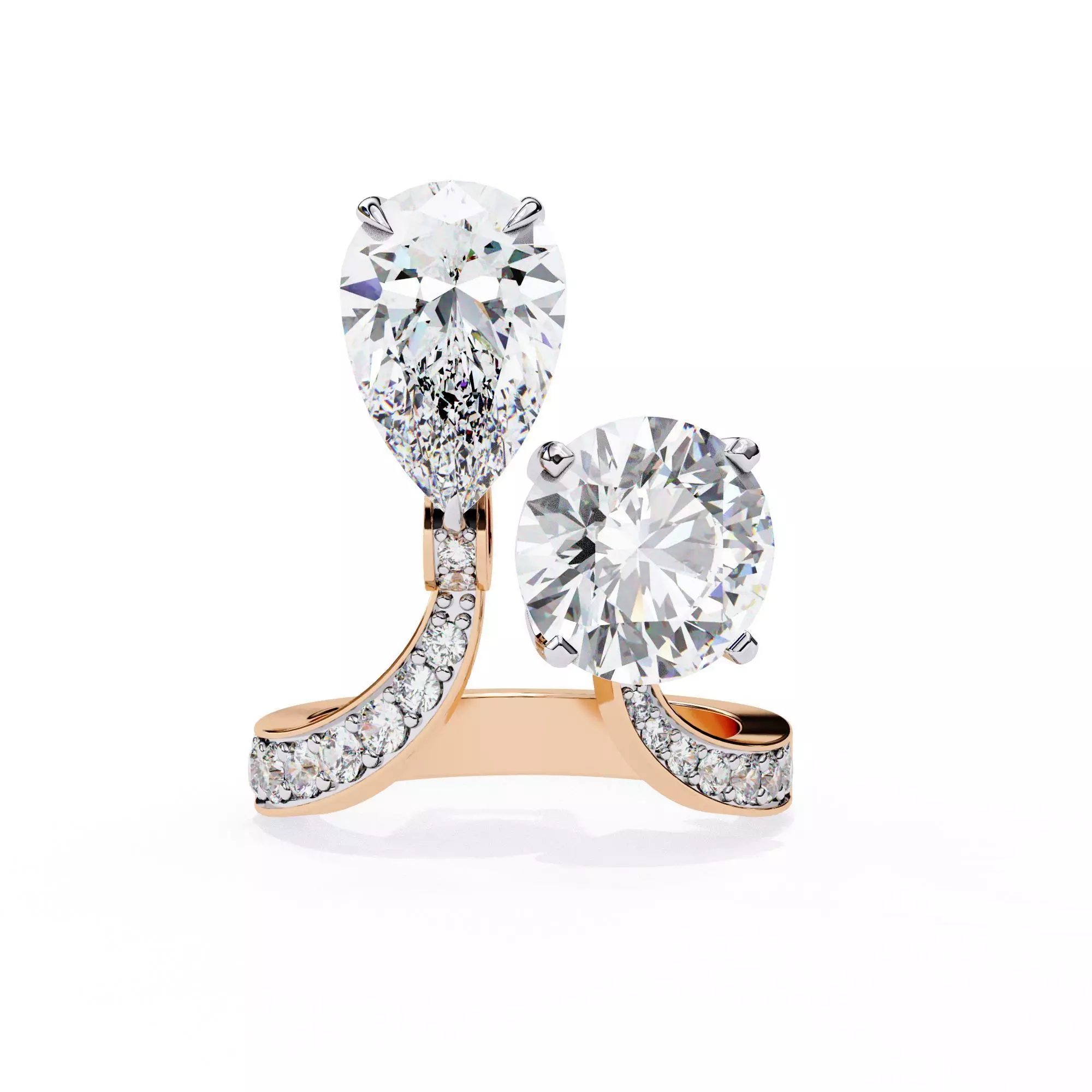 Toi et Moi Solitaire Diamond Ring 360 animation renders 3dm 3D print model_0