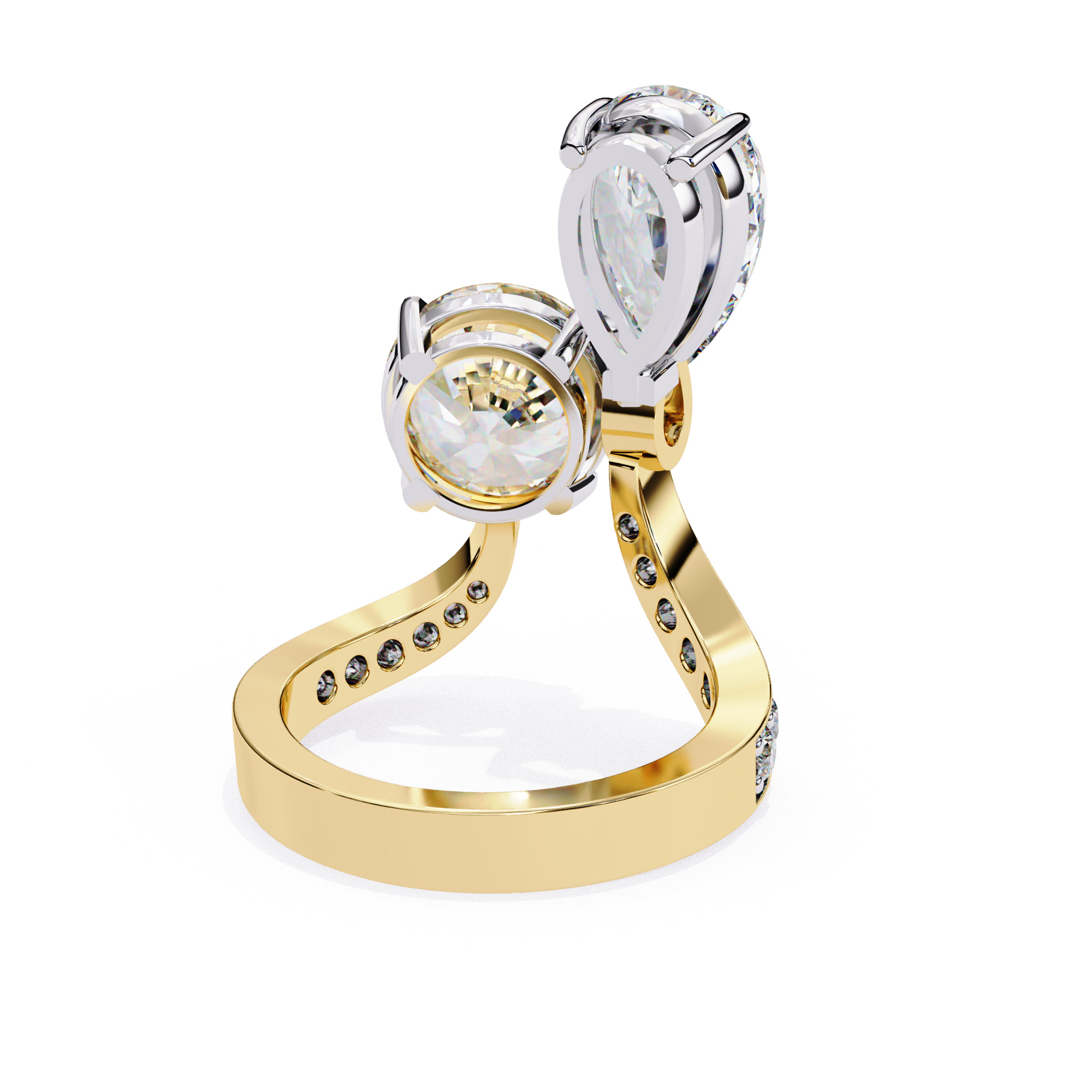 Toi et Moi Solitaire Diamond Ring 360 animation renders 3dm 3D print model_7