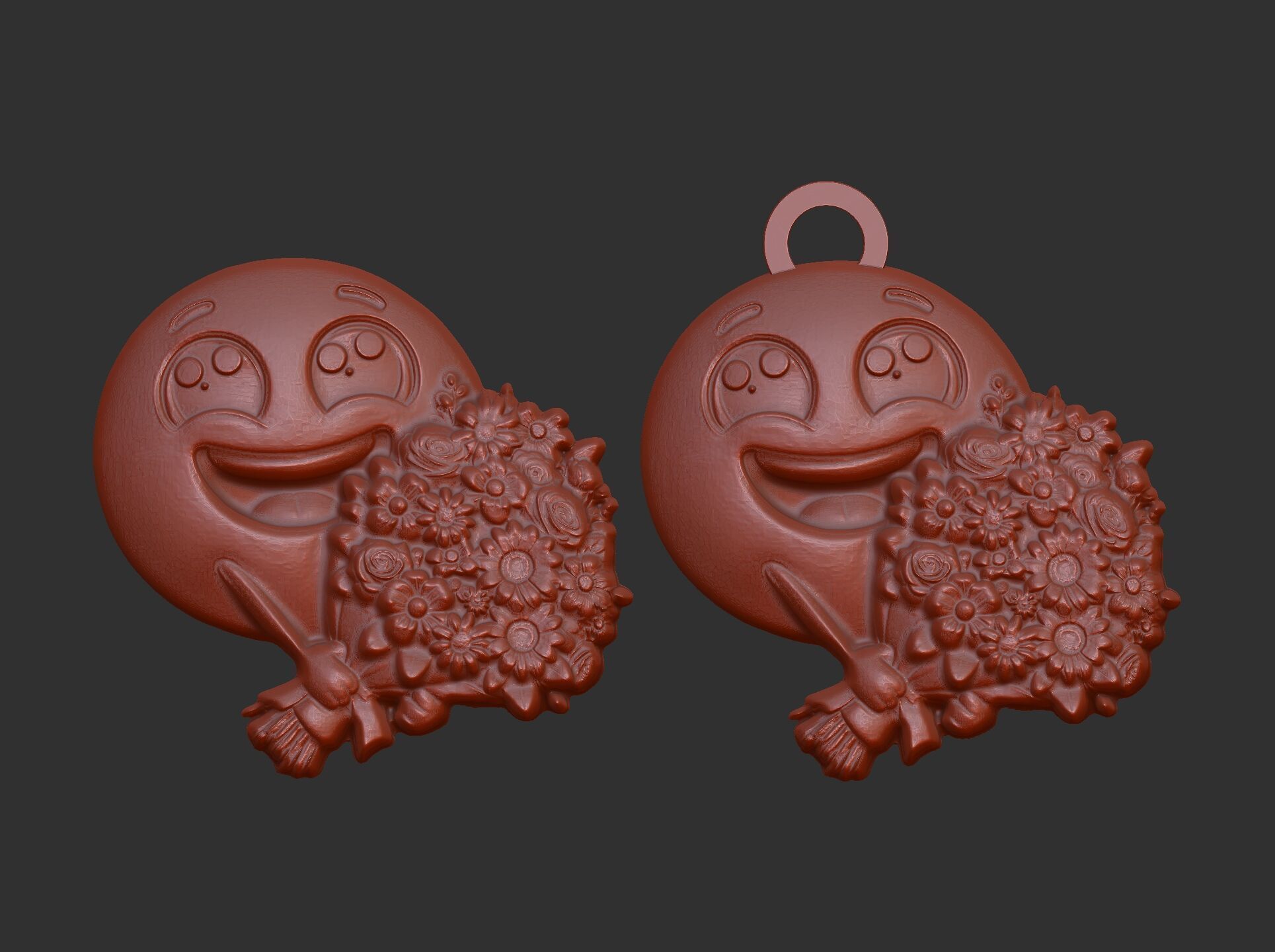 smile emoji with flower keychain  3D print model_8