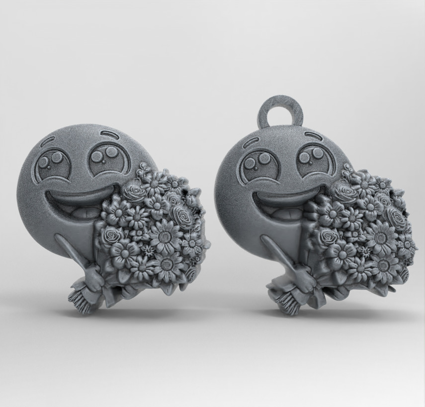 smile emoji with flower keychain  3D print model_2