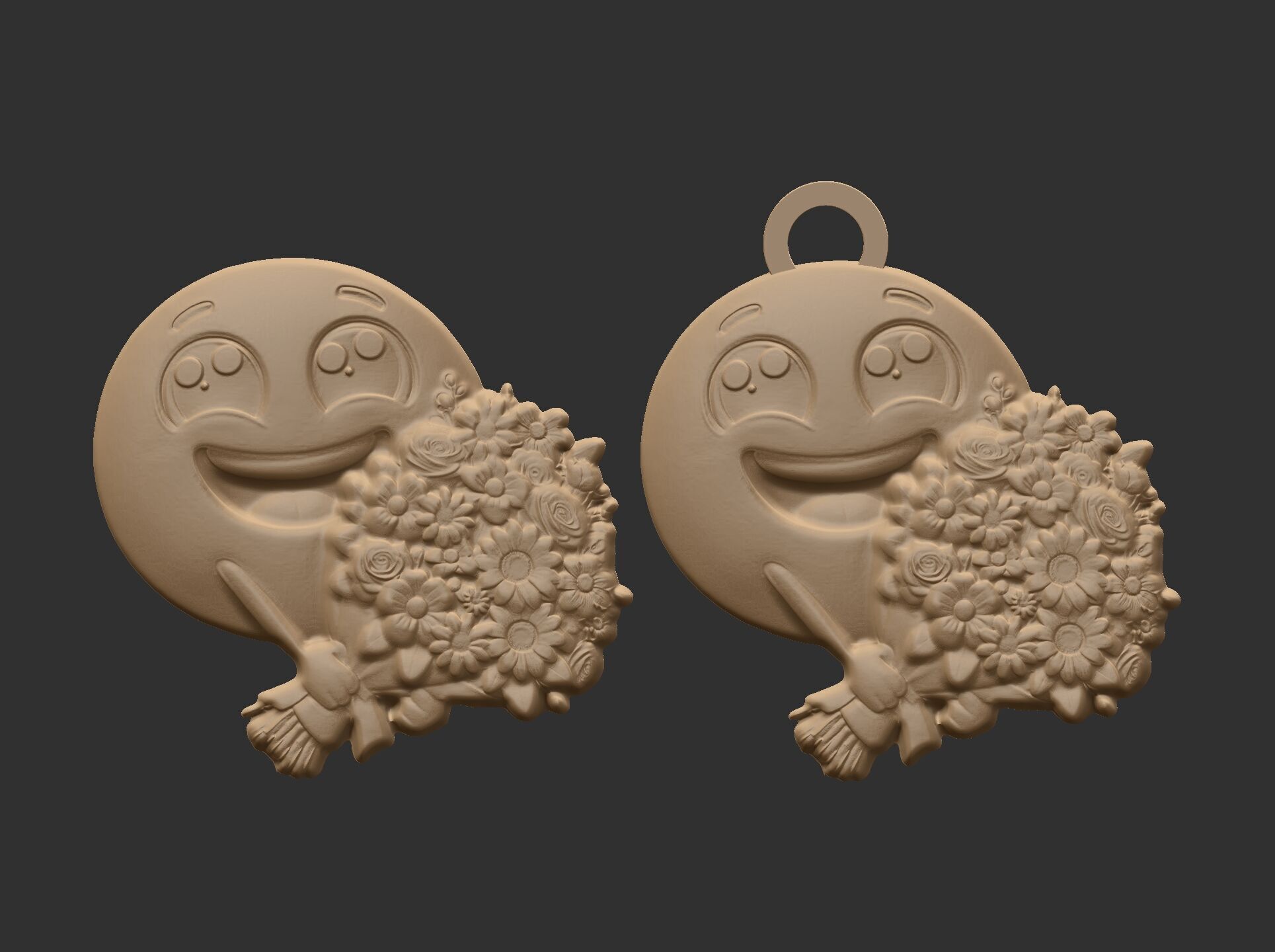 smile emoji with flower keychain  3D print model_5